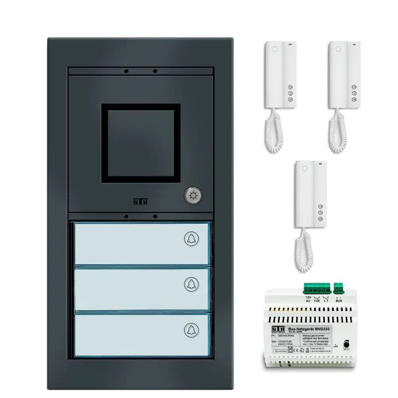 STR AHS 40 AP Audio-Haustelefon-Set Dreifamilienhaus Aufputz anthrazit mit drei HT 40 Innenstationen