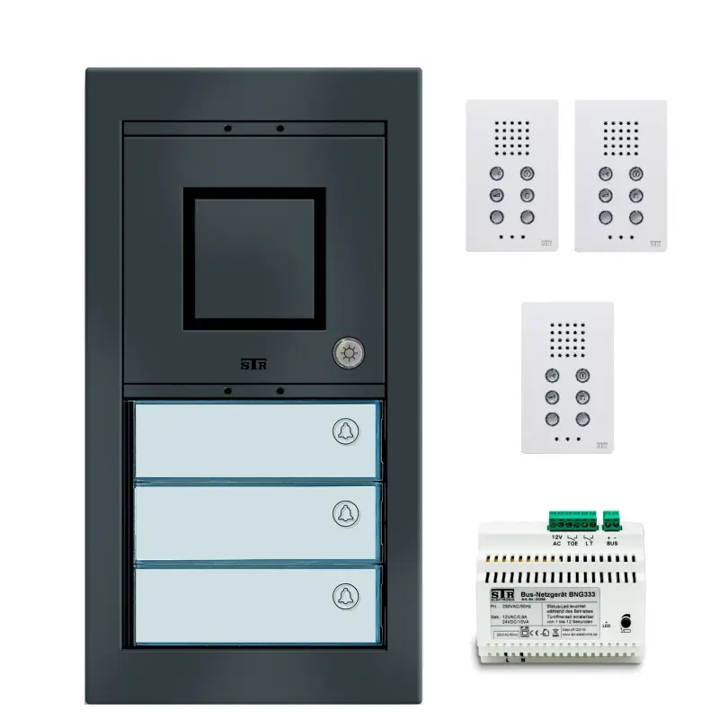 STR AFS 1000 AP Audio-Haustelefon-Set Dreifamilienhaus Aufputz anthrazit mit drei FS 1000 Freisprechstationen