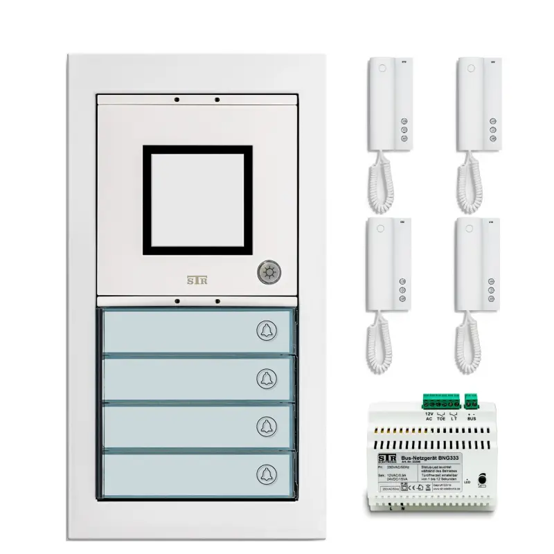 STR AHS 40 AP Audio-Haustelefon-Set Vierfamilienhaus Aufputz mit BRM-4 Modul